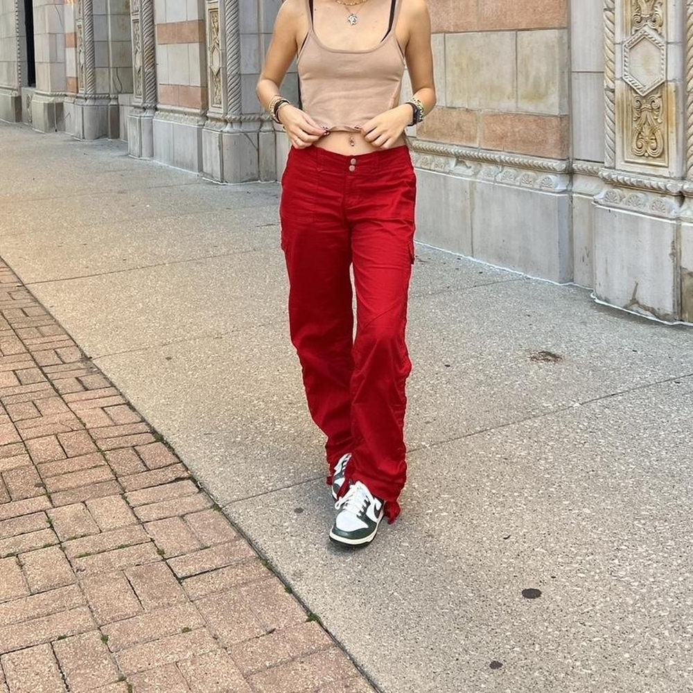 I AM GIA Red Cargo Pants With Side Ties. Size S